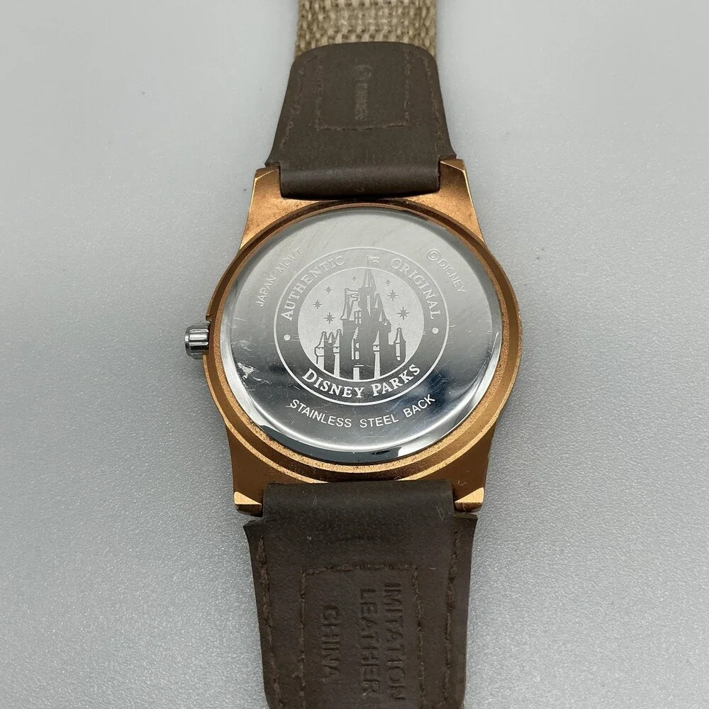 Disney Parks Mickey Mouse Mens Watch 38mm Bronze Dial Canvas Strap New Battery
